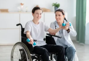 Occupational therapist helping patient recover at home in Dallas TX